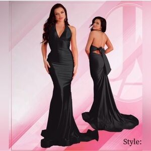 Halter Black Backless Evening Dress with Bow style 378 - Jessica Angel